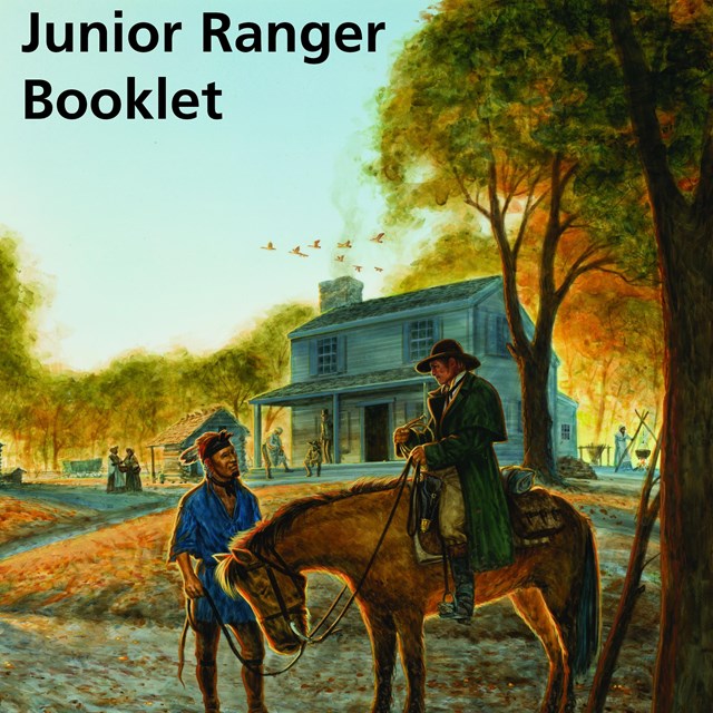 A book cover with a painting of a horse and rider in front of a cabin. 