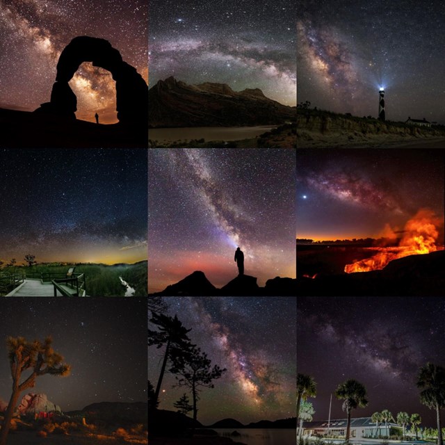 a collage of images of the night sky in parks