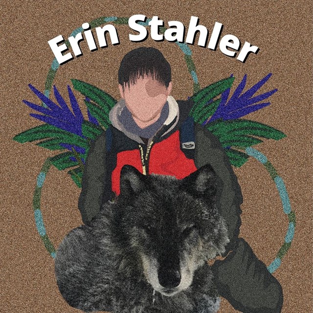 illustration of a woman holding up a wolf text reads Erin Stahler 