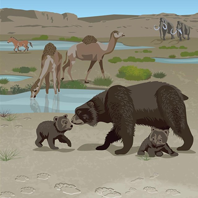 artwork depicting an ice age swamp scene