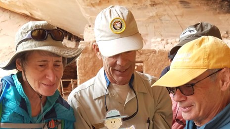 Former Secretary of the Interior Sally Jewel visits Keet Seel with a volunteer.