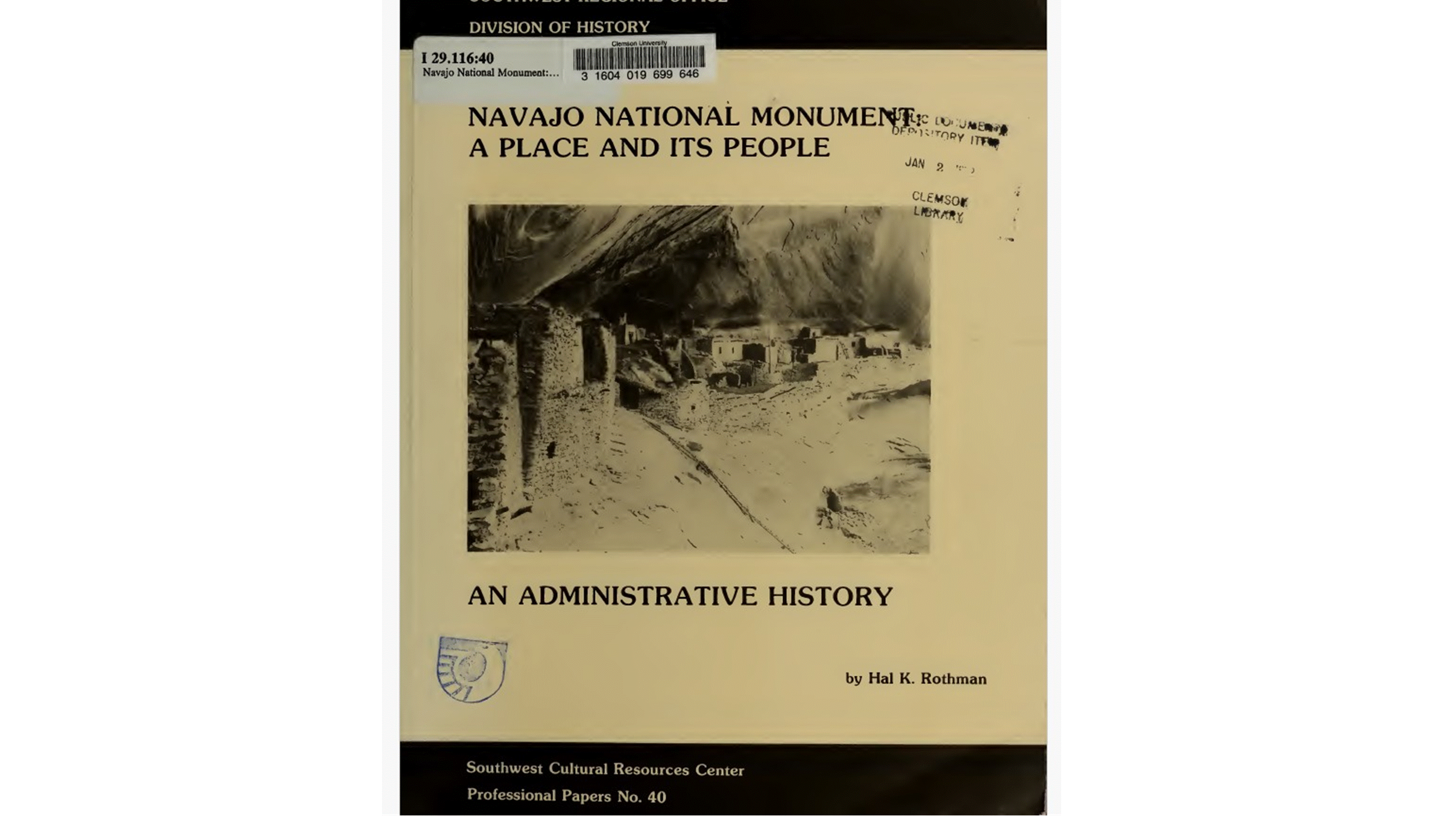 Cover page of administrative history of Navajo National Monument