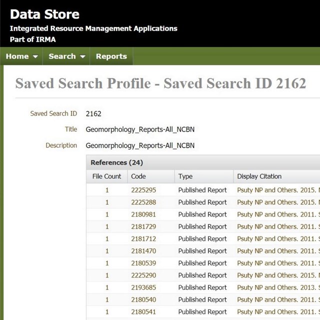Screenshot of coastal topography monitoring reports list