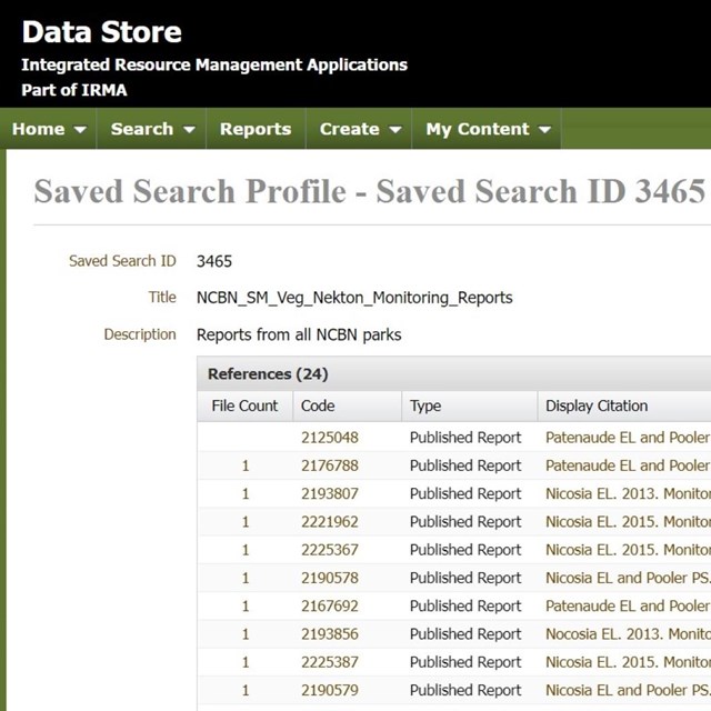 Screenshot of reports list