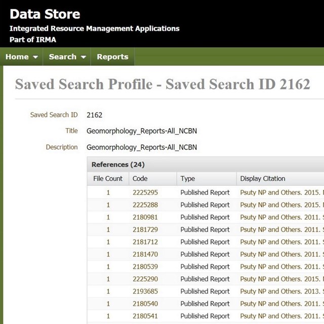 Screenshot of ocean shoreline position reports list