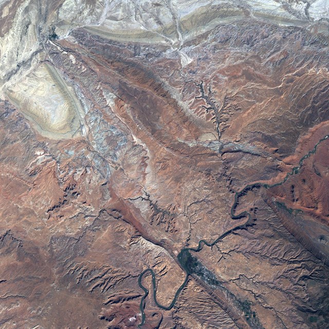 Satellite image of Arches National Park, Colorado River clearly visible
