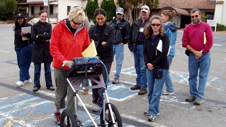 Person demonstrating the use of Ground Penetration Radar