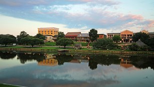 Historic skyline with river in foreground