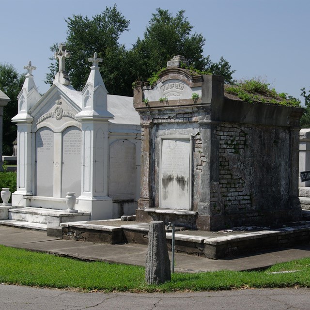 Above ground tombs in cemetery