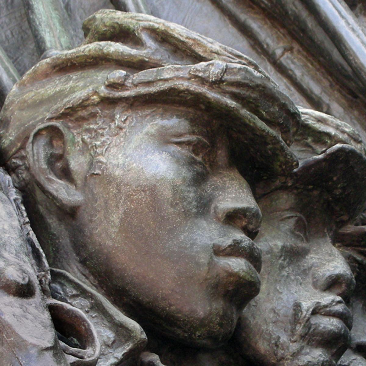 Close up photo of the Shaw Memorial