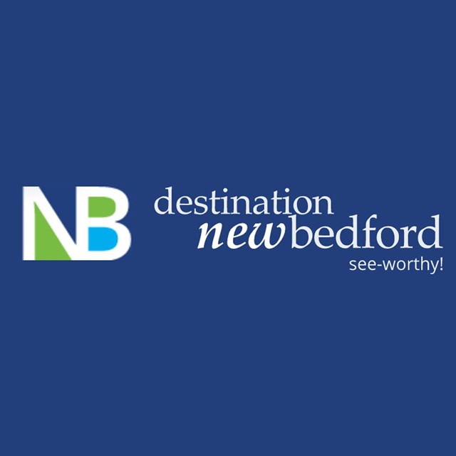  Blue and white logo that reads Destination New Bedford