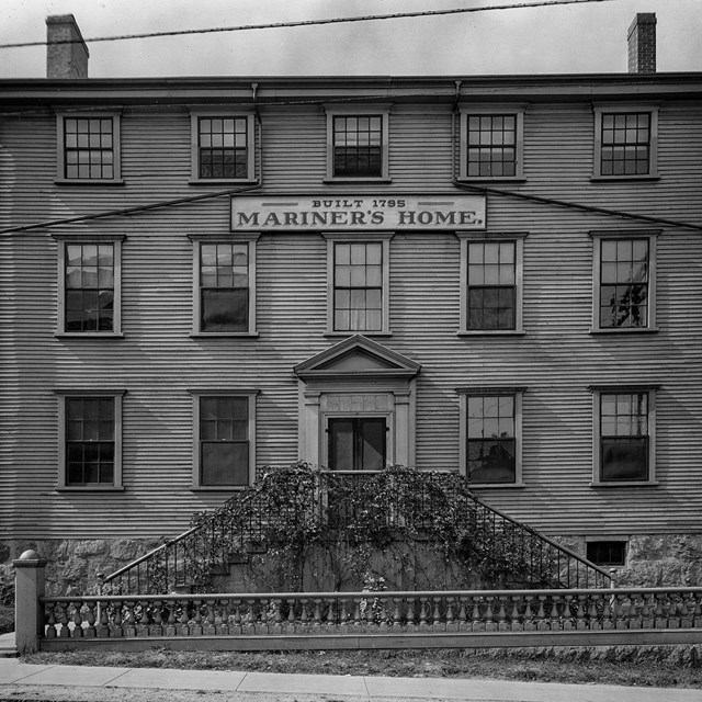 Historic black and white photo of the Mariners' home.