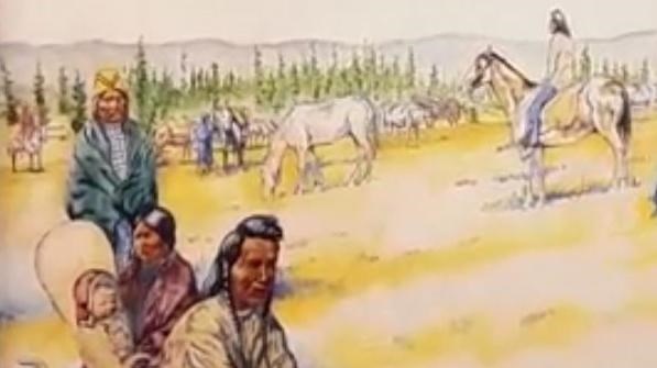 Painting of Nez Perce families in Yellowstone.