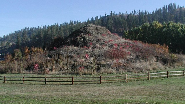 A grassy hillside with a fence around it.