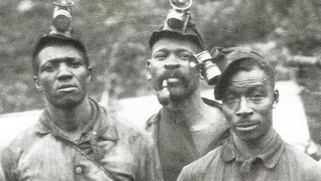 black and white photo of African American coal miners