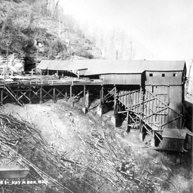 historic photo of old coal min buildings