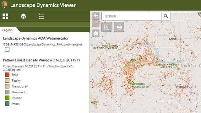 map of landscape and legend of forest layers