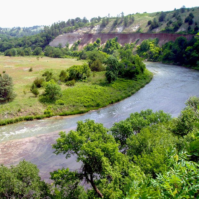 View of the Niobrara NSR and bluffs from Fort Falls Overlook, Fort Niobrara NWR.