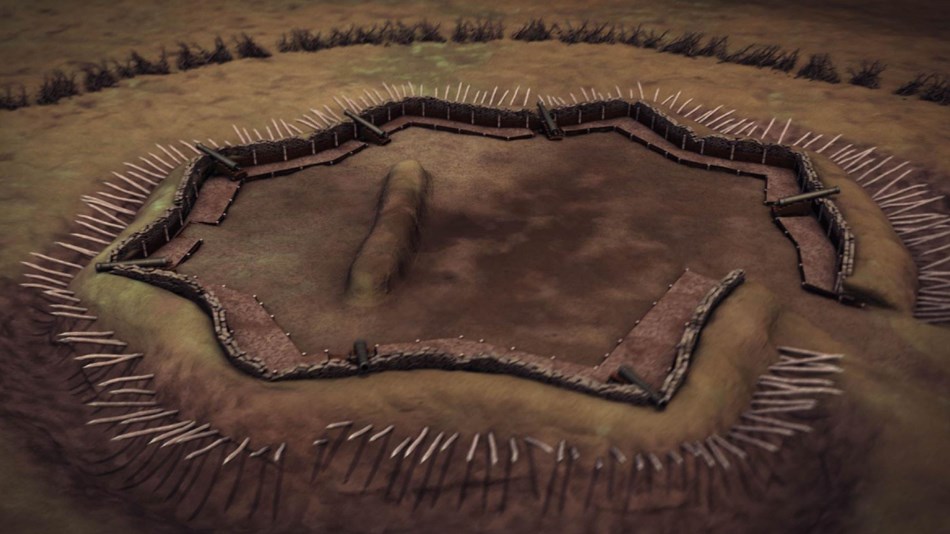 What the earthen Star Fort may have looked like with its spikes and sandbags.