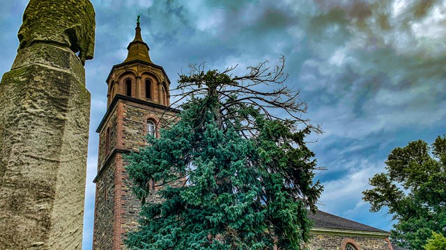 The church in Westchester County against a stormy background.