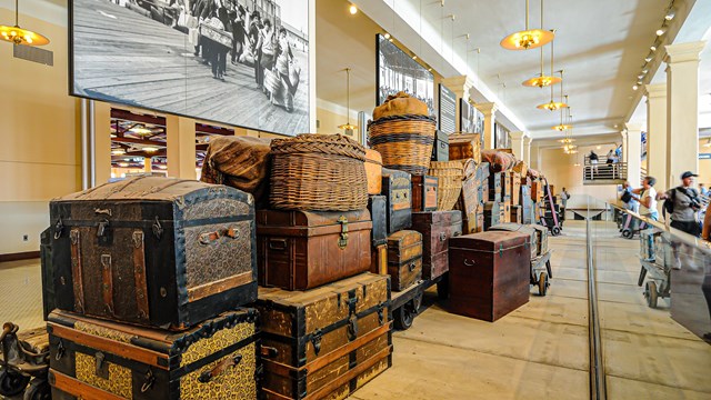 Old suitcases stacked on top of each other