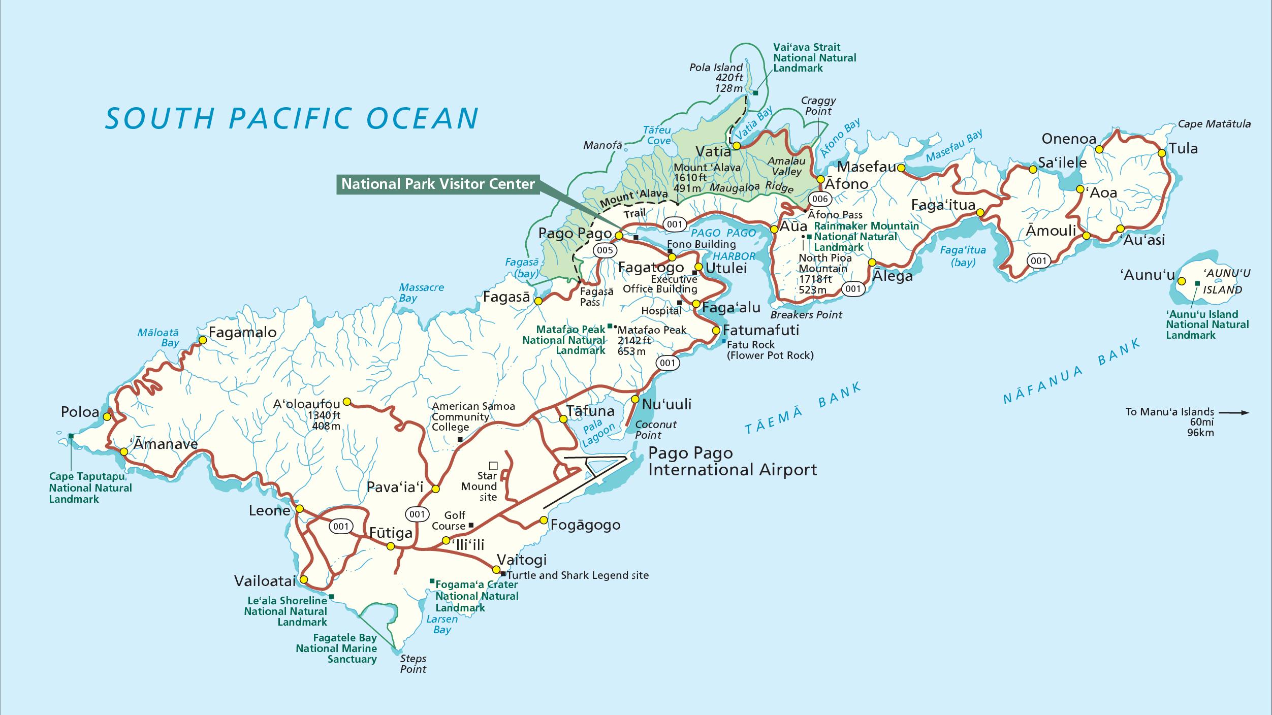 Map Graphic; light blue water with large ameba island labeled with "South Pacific Ocean."
