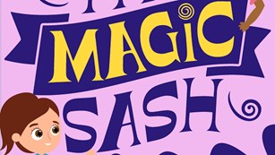 Podcast cover with illustration of two kids near the title "The Magic Sash"