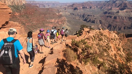 Group hiking on a desert trail