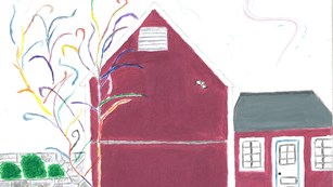Painting of a red barn