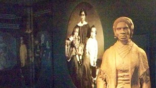 Statue of Sojourner Truth in a museum exhibit 