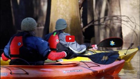 Video screenshot of vets in canoes on a river