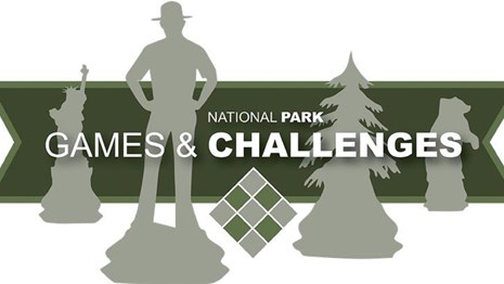 Infographic with text "National Parks Games and Challenges" with illustrations of parks