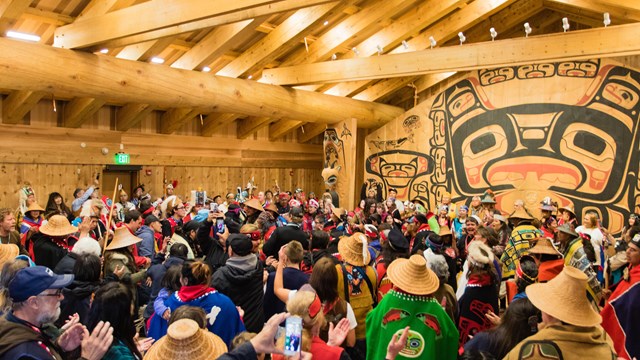 Crowd gathered in a tribal house 