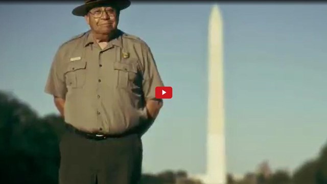 Ranger Gill Lyons with the Washington Monument in the background