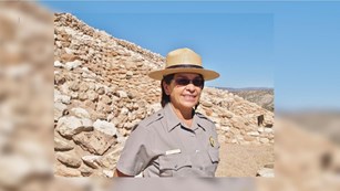 Dorothy FireCloud standing in a desert