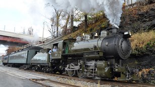 Steam engine train on a track