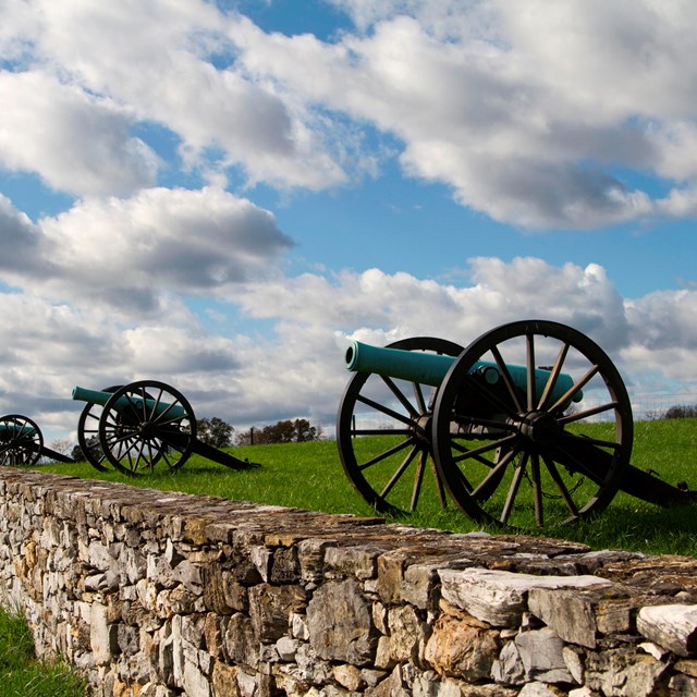 19th-century cannons along a stone wall