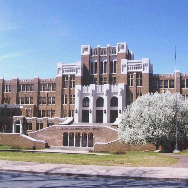 Very large and long brick high school building 