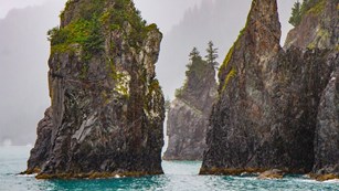 Dramatic coastal rock formations in Alaska