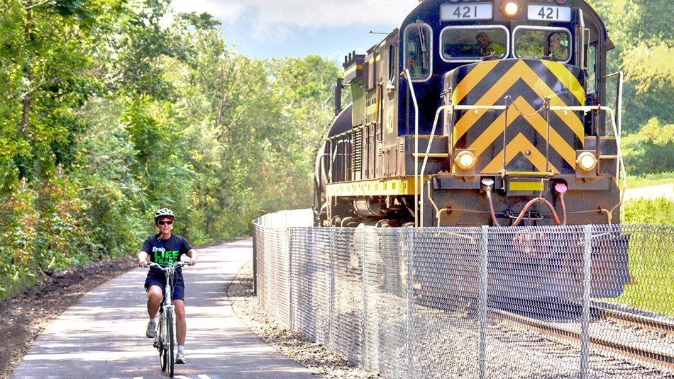 A biker enjoys one of the many Oil Region trails