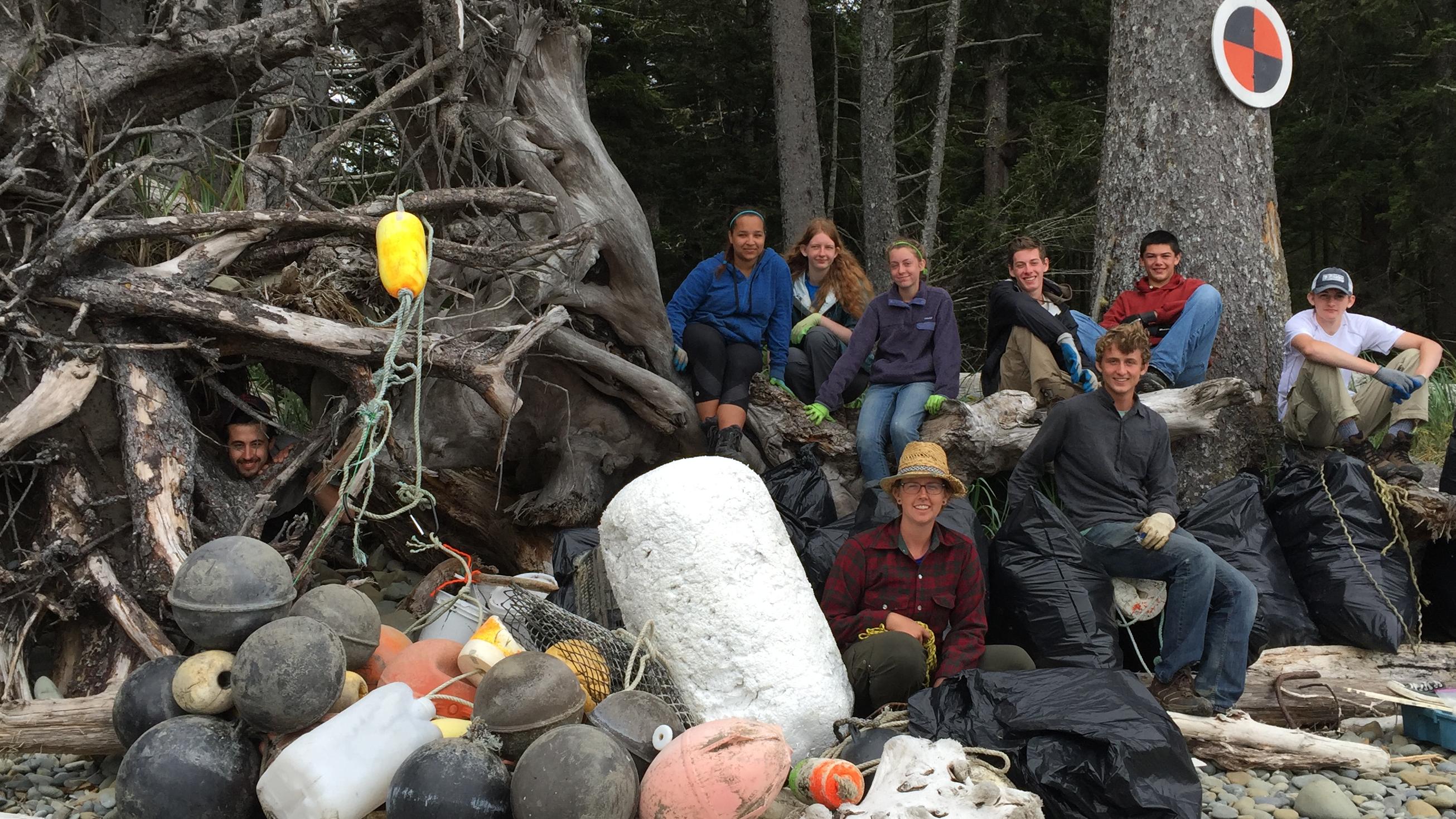 Student Conservation Association Members with Marine Debris