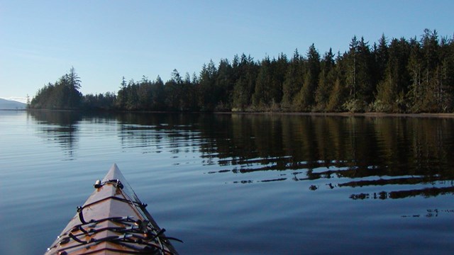 Kayak bow on Lake Ozette.
