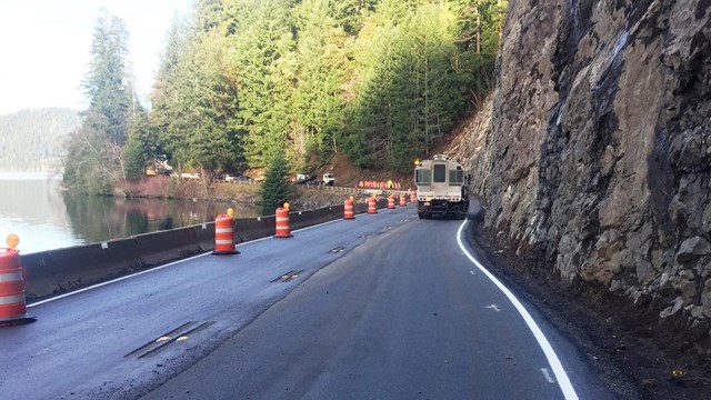 Road work near Lake Crescent.