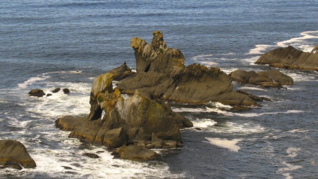 Small rocky islands along the ocean coast