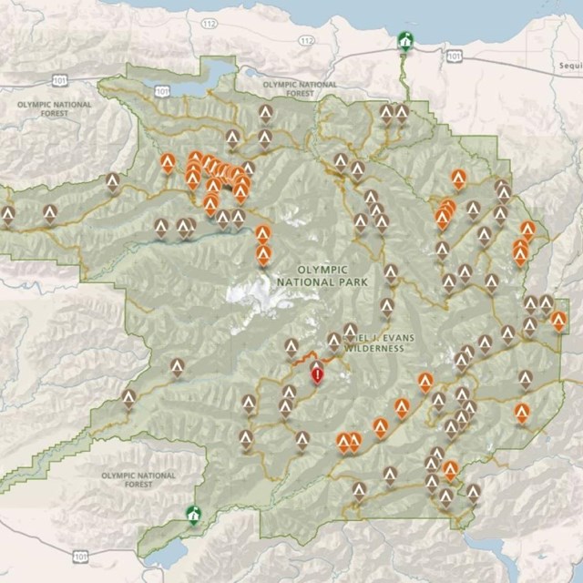 An interactive map showing backpacking campsites in Olympic National Park