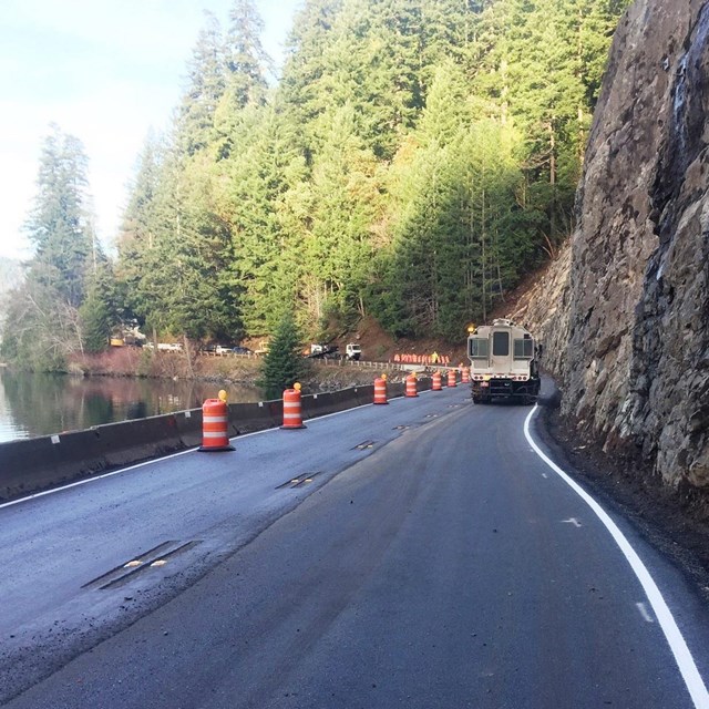 Road work near Lake Crescent.