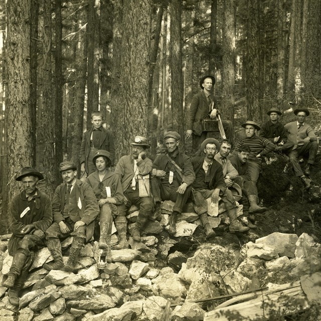 Historic tour group outside the 110 Exit in the year 1913.