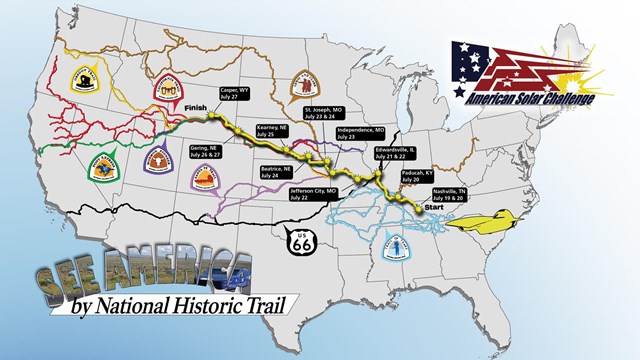 A map of the American Solar Challenge route seven states.