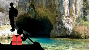 canoe and hiker by river cutouts