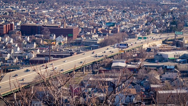 Interstate 80 running through Paterson NJ, seen from Garret Mountain